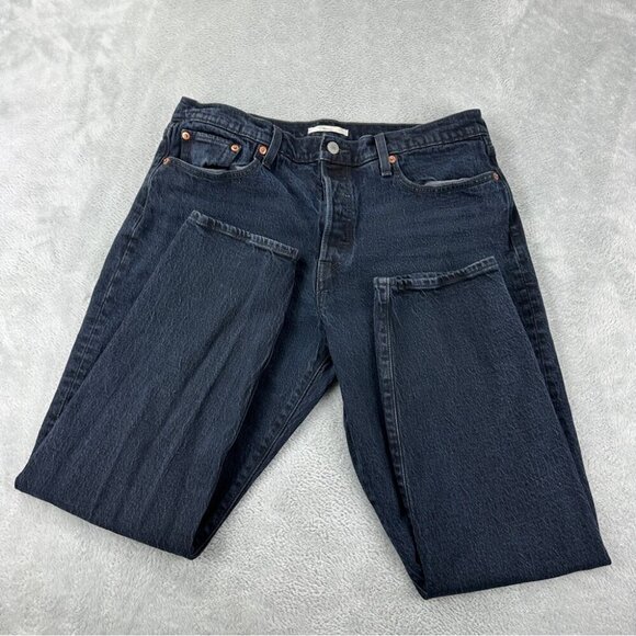 Levi's Women's Size 35 x 26 Big E Wedgie Straight Black Denim Jeans - Picture 9 of 11